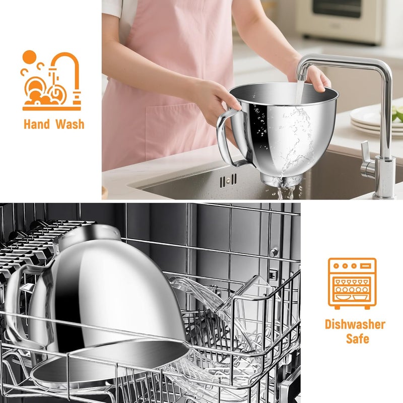 CHUDODO 5QT Food Grade Stainless Steel Mixer Bowl, Compatible with KitchenAid Series 4.5-5QT Tilt-Head Mixers, Suitable for K45SS, KSM75, KSM90, KSM100, KSM150, Dishwasher Safe, Heavy Duty, No Residue - Image 5